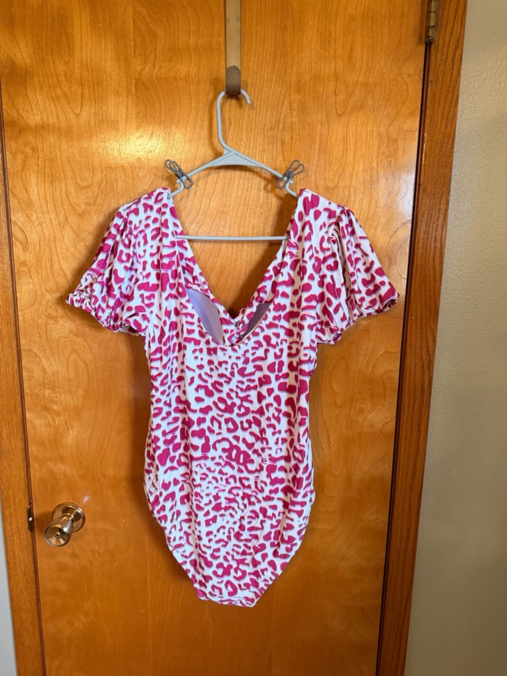 Merona Pink and White Leopard-Print One-Piece Swimsuit - Picture 2 of 3